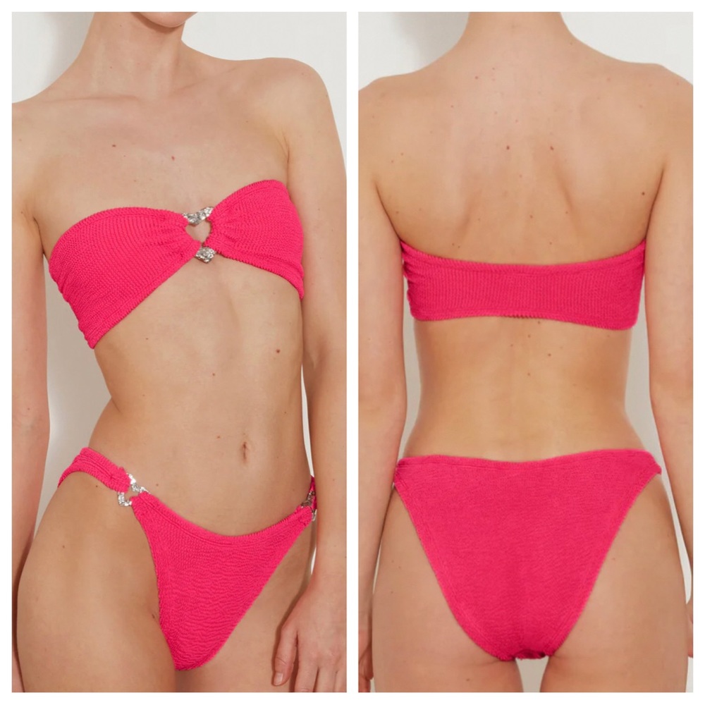 Hunza G Pink Glitter Heart Nicole Crinkle Bikini Set One Size - Picture 2 of 15